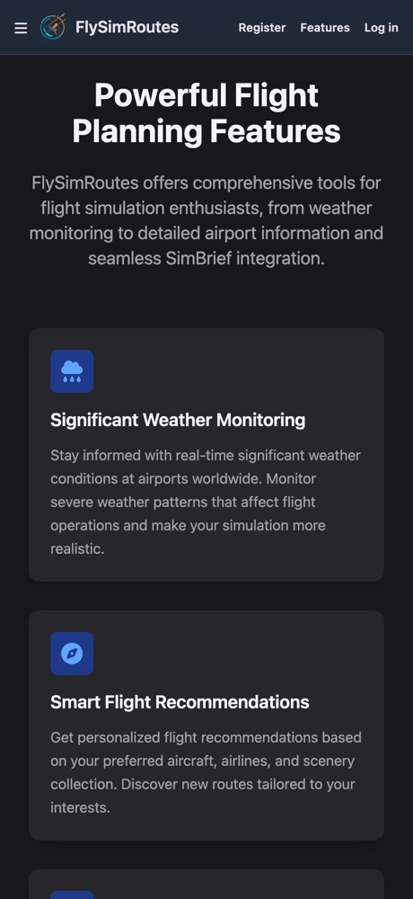 The features page in dark mode