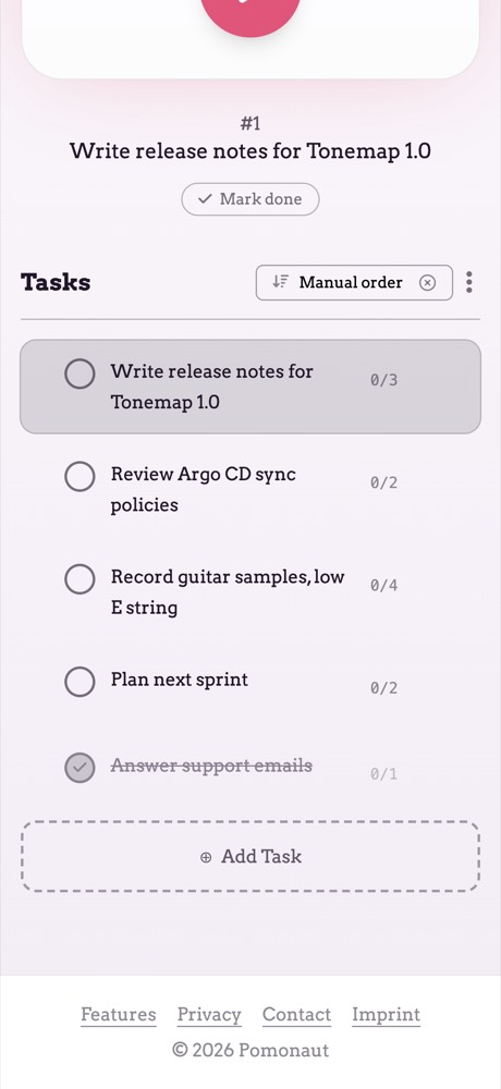 Task list with session estimates